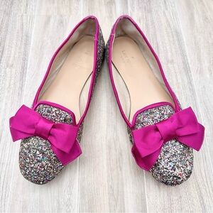 Kate Spade Audrina Multi Glitter Pink Satin Bow Flats Preppy Y2K | Size US 8 M